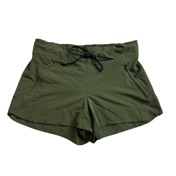 Athleta Green Drawstring Athletic Shorts Women’s Small Zipper Pockets, 4” Inseam - Picture 1 of 7